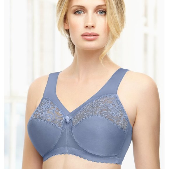 Glamorise 48i MAGIC LIFT Support Bra LACE~CUPS & WIDE~COMFORT~STRAPS Blue NEW - Picture 9 of 12